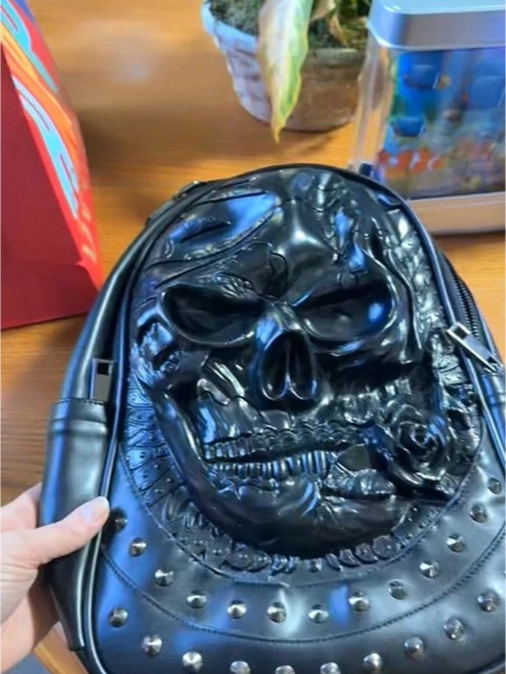 Black Skull Studded Backpack Like New